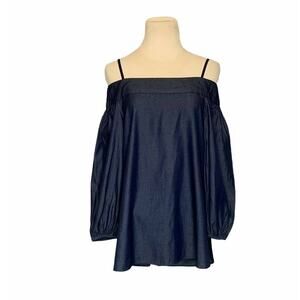 Tibi off-shoulder chambray denim top Blue blouse size 00